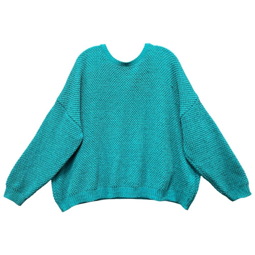 Rue + - Women's Long Sleeve Round Neck Crochet Sweater - Green - 3X